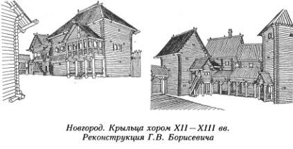 Новгород. Крыльца хором XII — XIII вв. Реконструкция Г. В. Борисевича